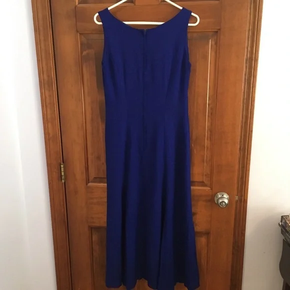 Maxi Pleated Handmade Vintage A Line Cobalt Royal  Blue Dress Linen Sz 6 - Picture 4 of 4